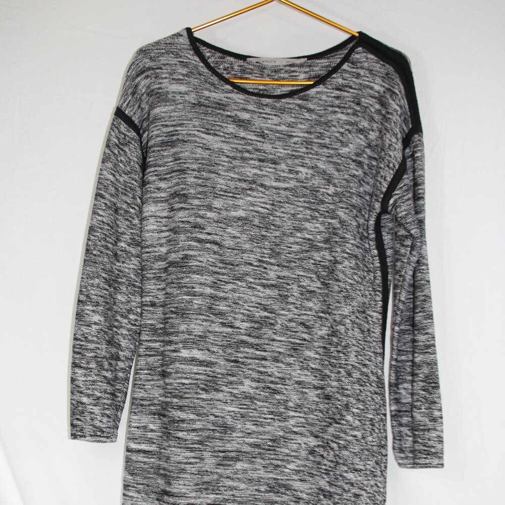 Athleta Black White Heathered Long Sleeve Retreat Sweater Dress Sz L